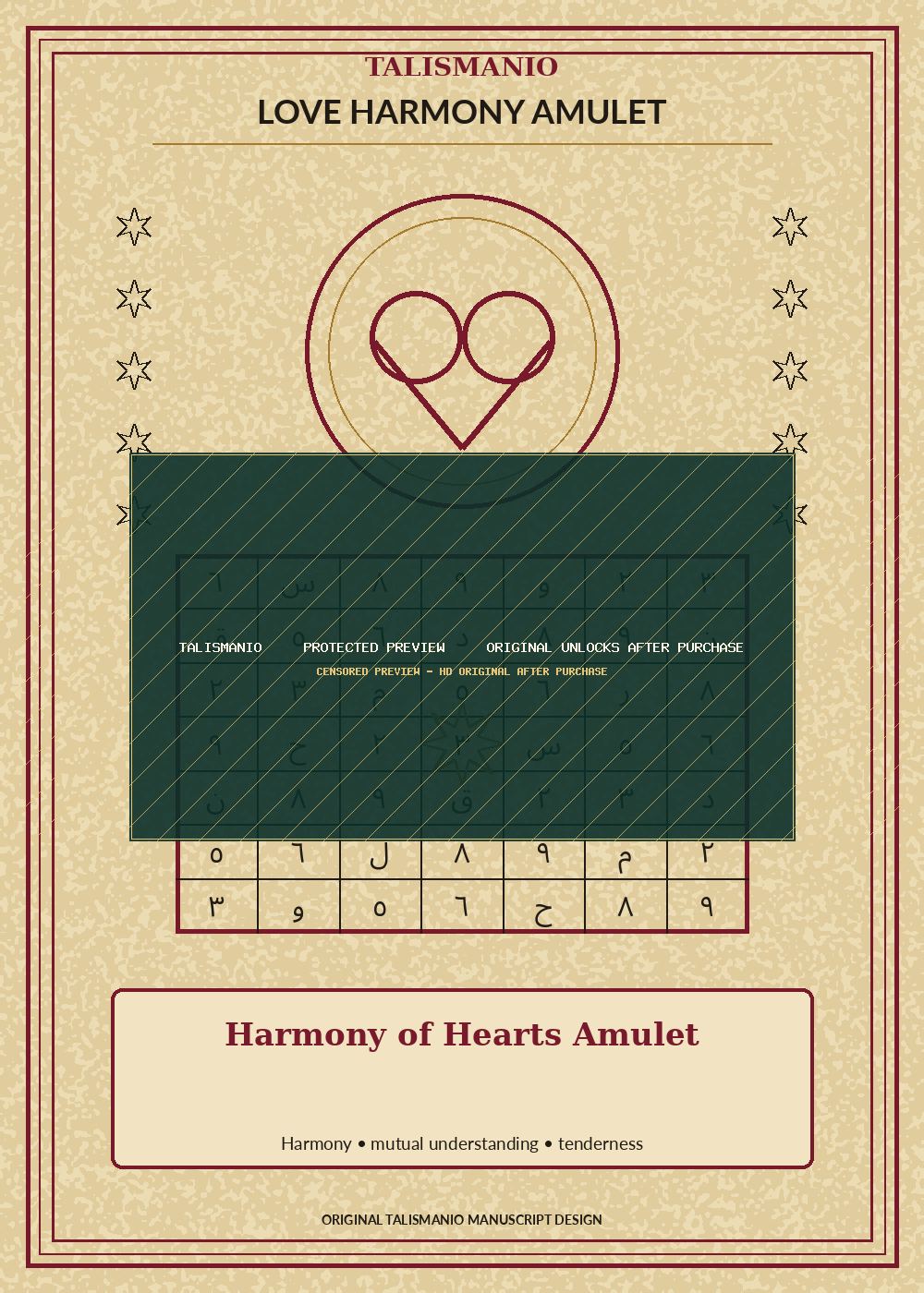 Harmony of Hearts Amulet — Love — talisman, naqsh and taweez preview by Talismanio