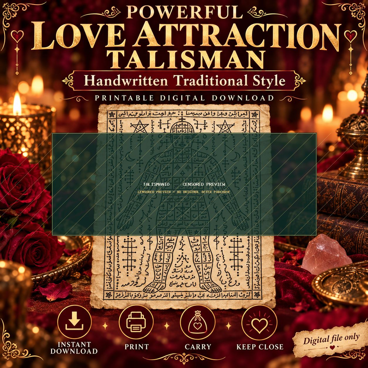 Love Attraction Talisman Printable, Powerful Naqsh Amulet, Handwritte… — Love — talisman, naqsh and taweez preview by Talismanio